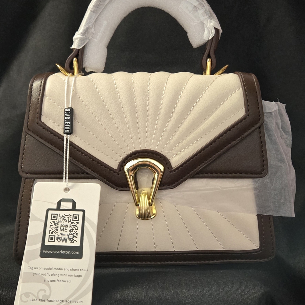 Cream and Brown Women's Bag